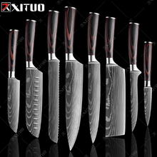Carregar imagem no visualizador da galeria, XITUO kitchen knives Set Laser Damascus pattern chef knife Sharp Santoku Cleaver Slicing Utility Knives Resin Handle Best Gift