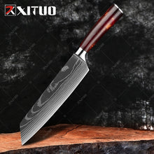 Carregar imagem no visualizador da galeria, XITUO kitchen knives Set Laser Damascus pattern chef knife Sharp Santoku Cleaver Slicing Utility Knives Resin Handle Best Gift