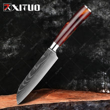 Carregar imagem no visualizador da galeria, XITUO kitchen knives Set Laser Damascus pattern chef knife Sharp Santoku Cleaver Slicing Utility Knives Resin Handle Best Gift