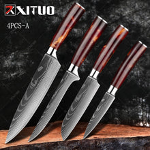 Carregar imagem no visualizador da galeria, XITUO kitchen knives Set Laser Damascus pattern chef knife Sharp Santoku Cleaver Slicing Utility Knives Resin Handle Best Gift